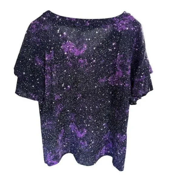 Bloomchic Purple Starry Night V-Neck Shirt Size 14 - Picture 2 of 6